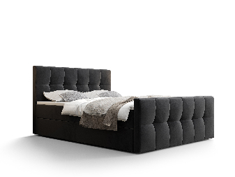 Manželská posteľ  Boxspring 160 cm Macheta (čierna) (s matracom a úložným priestorom)