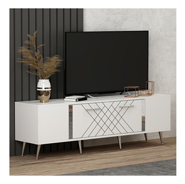 TV stolík/skrinka Tunini (biela + strieborná) 
