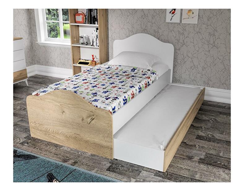Jednolôžková posteľ 90 cm Sabese 4 (dub + biela) (s roštom)