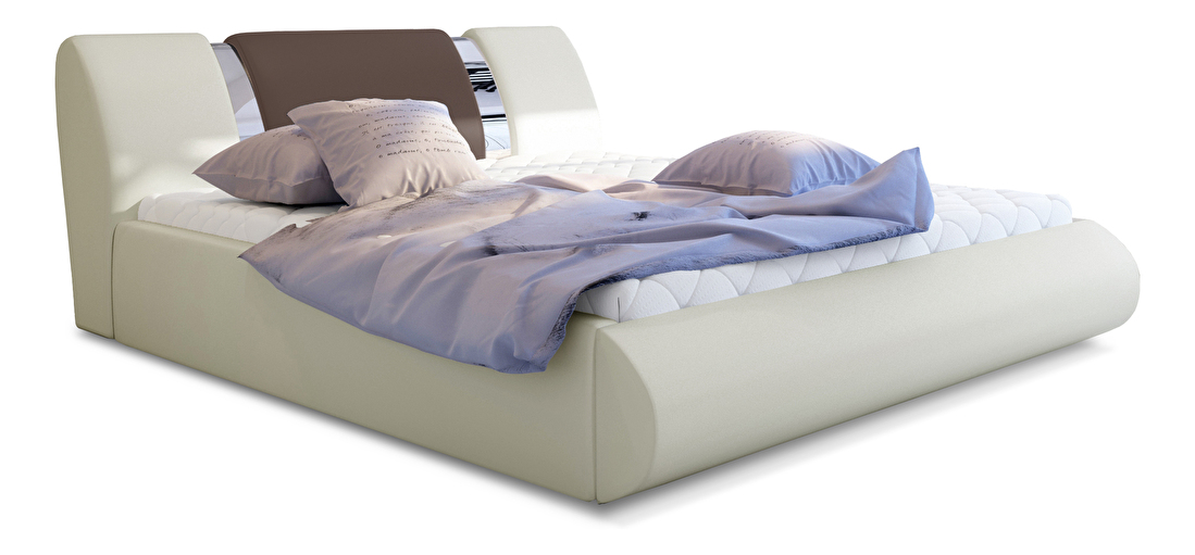 Manželská posteľ 140 cm Fabio (krémová + hnedá) (s roštom a úl. priestorom)