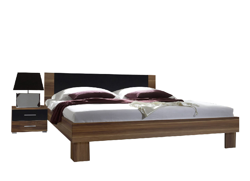 Manželská posteľ 160 cm Verwood Typ 51 (orech + čierna) (s noč. stolíkmi)