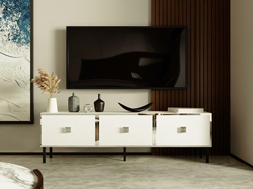 TV stolík/skrinka Vodovo (biela + strieborná) 