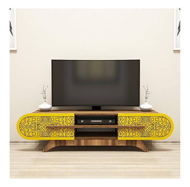 TV stolík/skrinka Mekebu 3 (orech + žltá) 