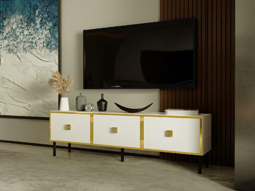 TV stolík/skrinka Vodovo (biela + zlatá) 