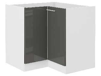 Rohová dolná kuchynská skrinka Lavera 90 x 90 DN 2F BB (biela + lesk sivý)
