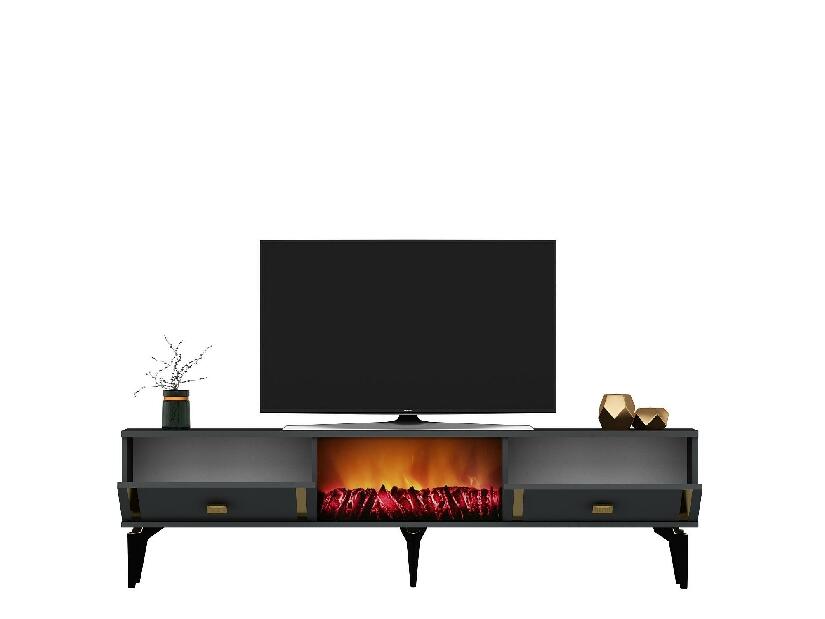 TV stolík/skrinka s krbom Tobuvu 2 (antracit + zlatá) 