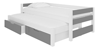 Rozkladacia detská posteľ 200x90 cm Fifo (s roštom a matracom) (biela + sivá)