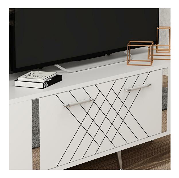 TV stolík/skrinka Tunini (biela + strieborná) 