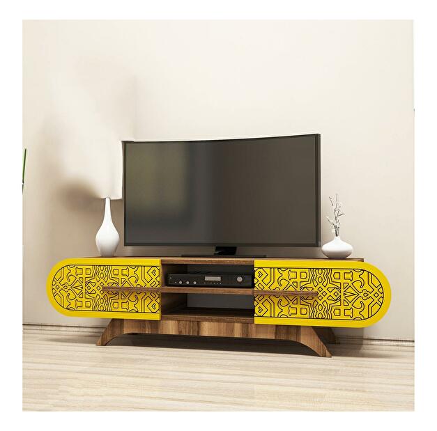 TV stolík/skrinka Mekebu 3 (orech + žltá) 