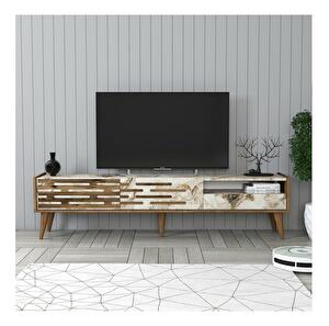 TV stolík/skrinka Tonase (orech + biela + mramor) 