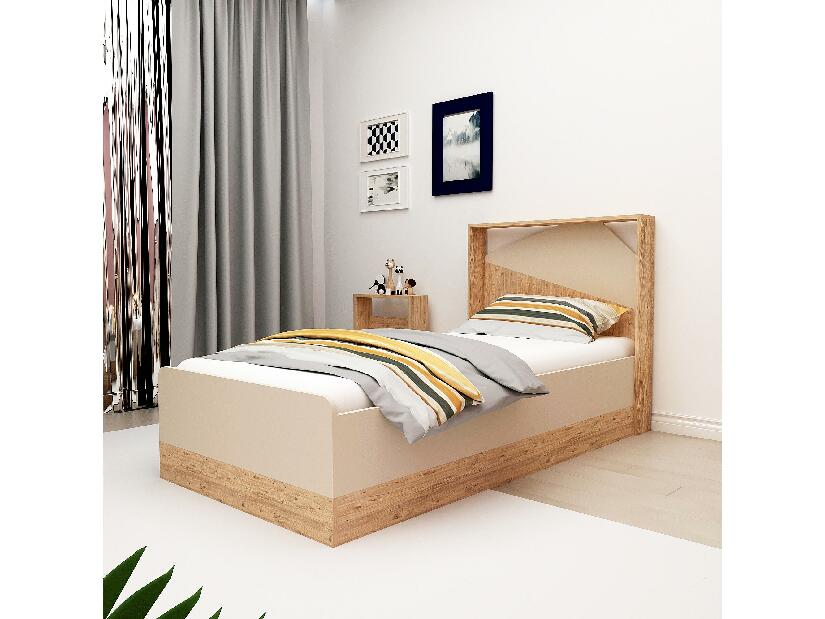 Jednolôžková posteľ 90 cm Mekali 3 (borovica atlantická + béžová) (s roštom)