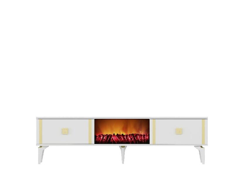 TV stolík/skrinka s krbom Tobuvu 2 (biela + zlatá) 