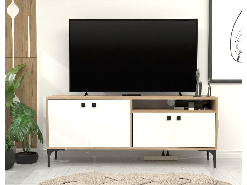 TV stolík/skrinka Kebati 2 (biela + dub) 