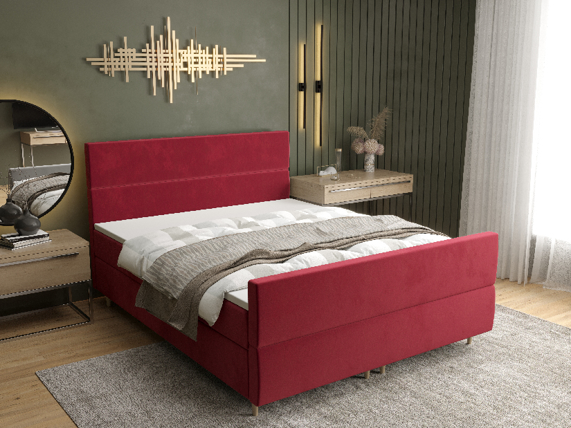 Manželská posteľ Boxspring 140 cm Flu plus (bordová) (s matracom a úložným priestorom)
