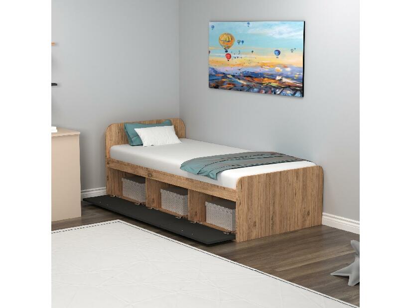 Jednolôžková posteľ 90 cm Pelavi 1 (borovica atlantická + antracit) (s roštom)