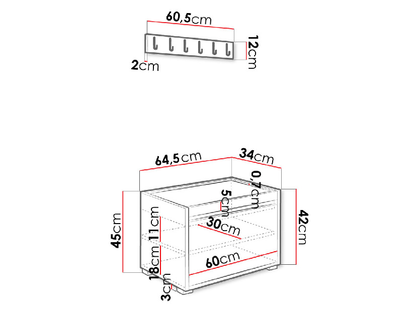Nábytok do predsiene Mirjan Kendora 60 + 2 kusy čalúnených nástenných panelov Pag 30x30 (biela) (Manila 04)