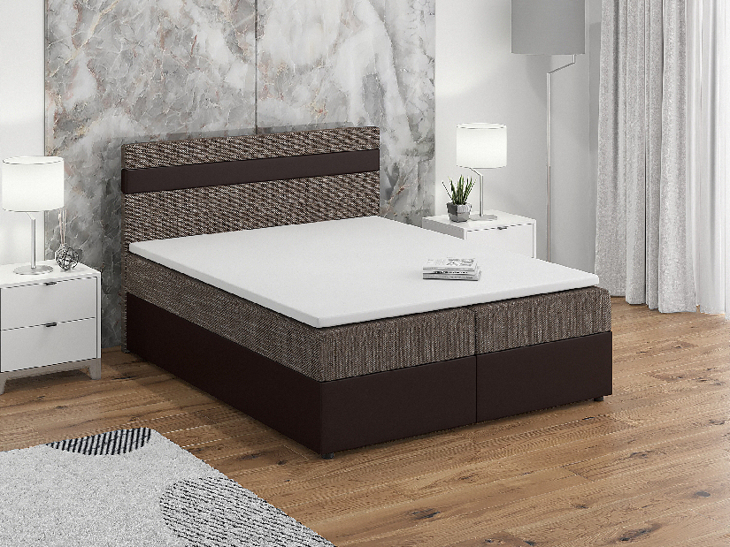Kontinentálna posteľ 140x200 cm Mimosa Comfort (melírovaná hnedá + tmavohnedá) (s roštom a matracom)