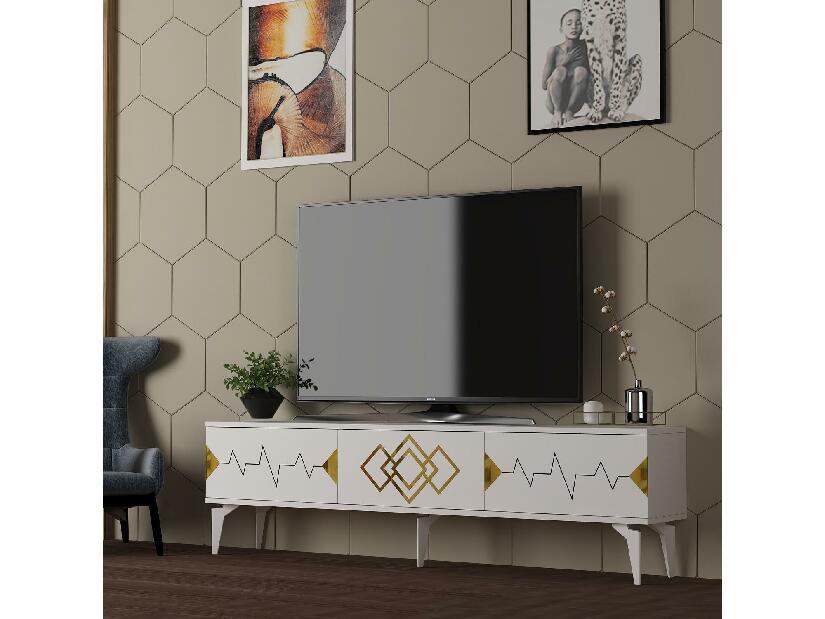 TV stolík/skrinka Vubuda (biela + zlatá) 