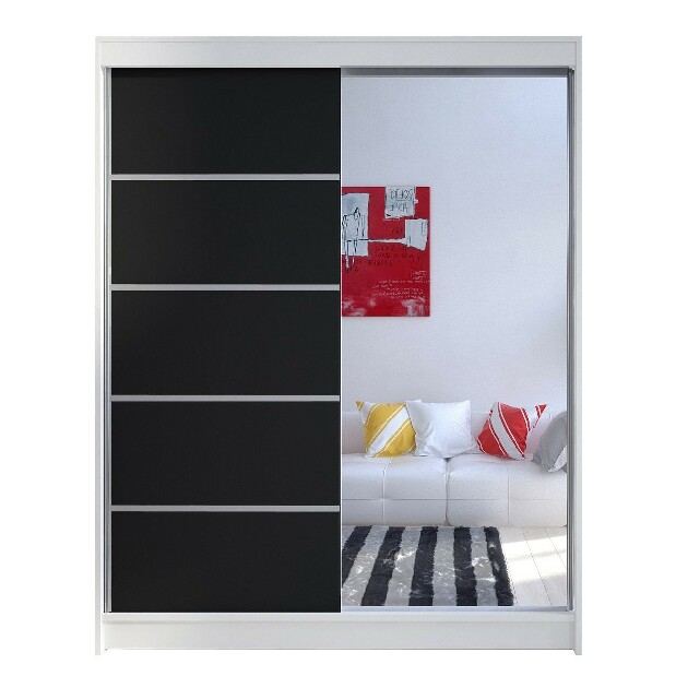 Šatníková skriňa Mirjan Bianca Mirjan III (čierna + zrkadlo) (osvetlenie LED RGB Mirjan farebné)