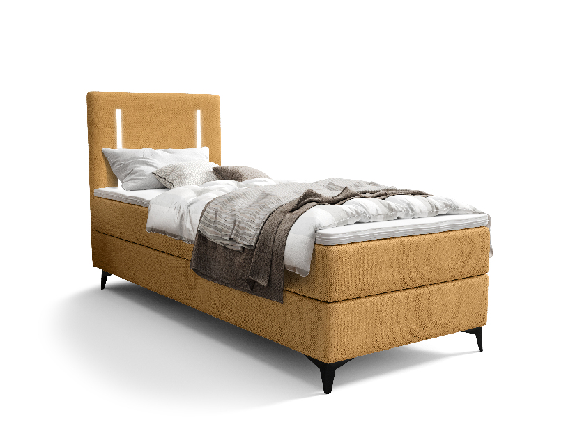 Jednolôžková posteľ 90 cm Ortega Comfort (horčicová) (s roštom a matracom, bez úl. priestoru) (s LED osvetlením)