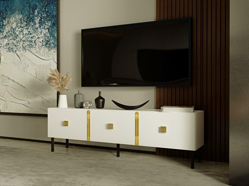 TV stolík/skrinka Sodole (biela + zlatá) 