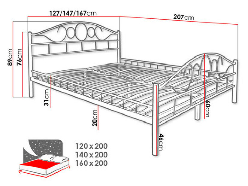 Kovová posteľ Mirjan Marigold (čierna) (140x200)