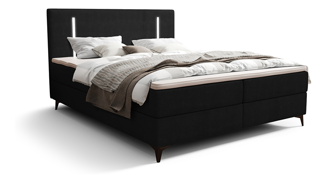 Manželská posteľ 140 cm Ortega Comfort (čierna) (s roštom a matracom, s úl. priestorom) (s LED osvetlením)