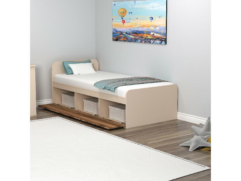 Jednolôžková posteľ 90 cm Pelavi 1 (orech svetlý + béžová) (s roštom)