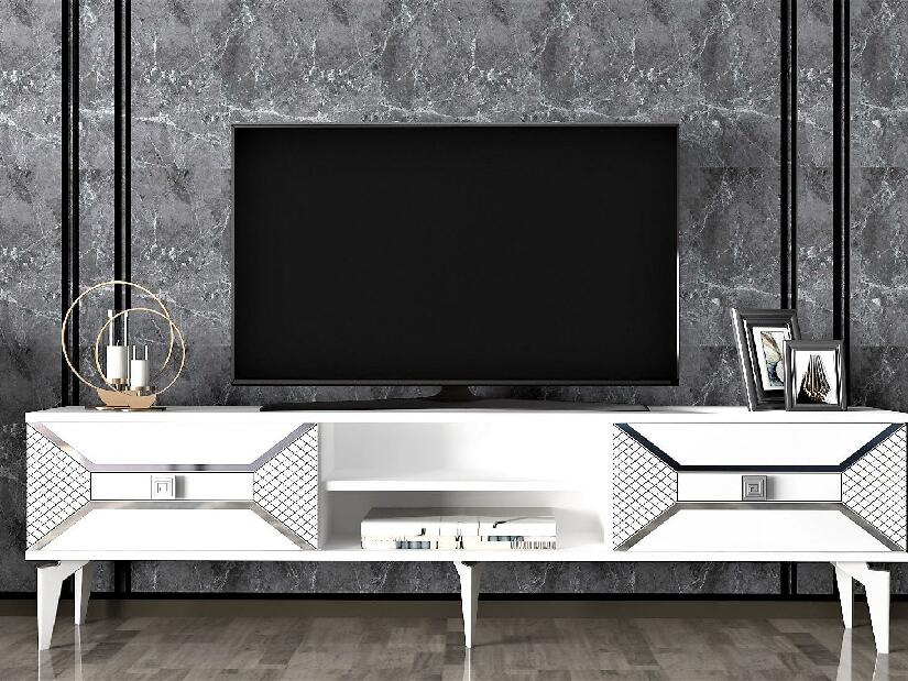 TV stolík/skrinka Velono (biela + strieborná) 