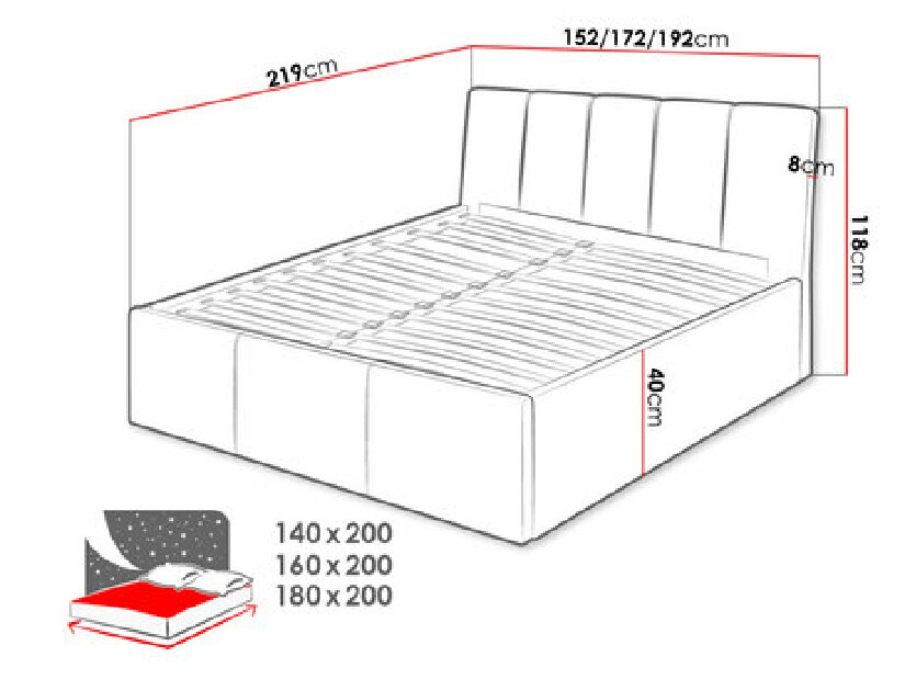 Čalúnená posteľ s úložným priestorom Milo (140x200) (Fresh 01)