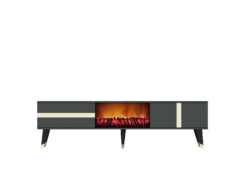TV stolík/skrinka s krbom Vekika 3 (antracit + zlatá) 