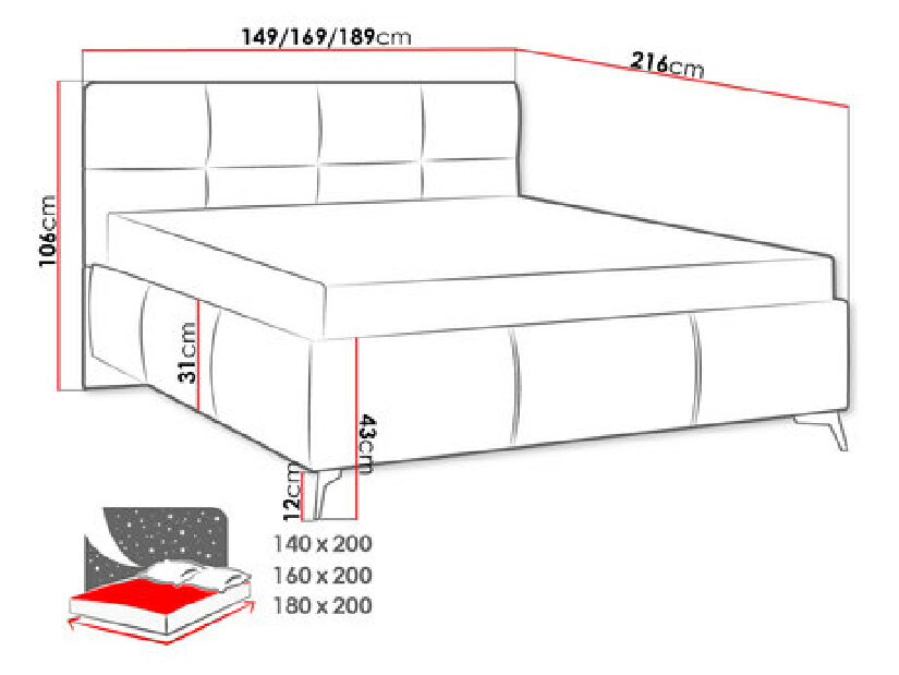 Čalúnená posteľ s kontajnerom Mirjan Waverly (180x200) (Fresh 32)