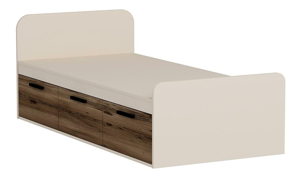 Jednolôžková posteľ 90 cm Pelavi 1 (orech svetlý + béžová) (s roštom)