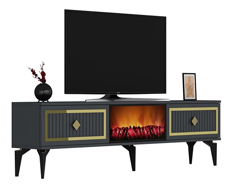 TV stolík/skrinka s krbom Kebive (antracit + zlatá) 