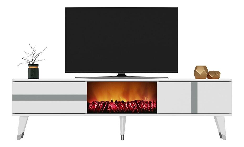 TV stolík/skrinka s krbom Vekika 3 (biela + strieborná) 