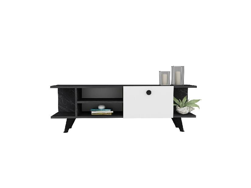 TV stolík/skrinka Napiku (mramor čierny + biela) 