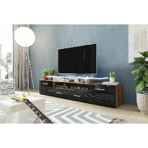 TV stolík + skrinka Blaise (slivka + čierny lesk) (osvetlenie LED biele)