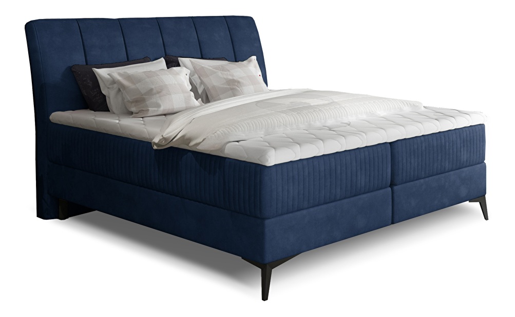 Kontinentálna posteľ 180 cm Alberto (tmavomodrá) (s matracmi)