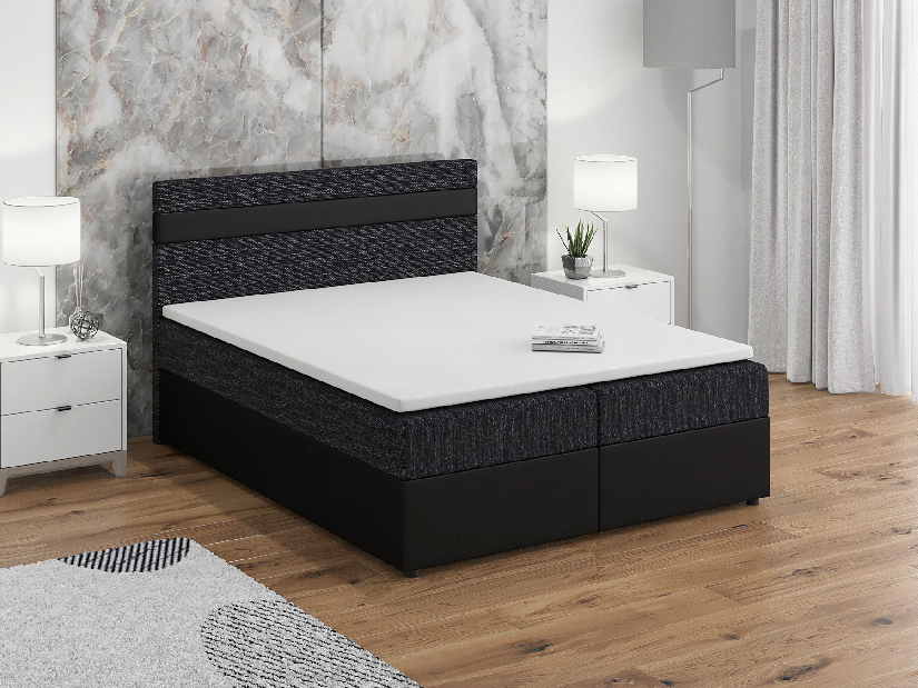 Kontinentálna posteľ 160x200 cm Mimosa Comfort melirovaná čierna + čierna) (s roštom a matracom)