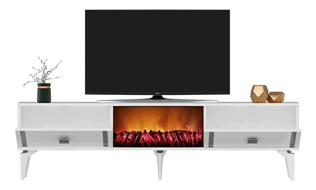TV stolík/skrinka s krbom Tobuvu 2 (biela + strieborná) 