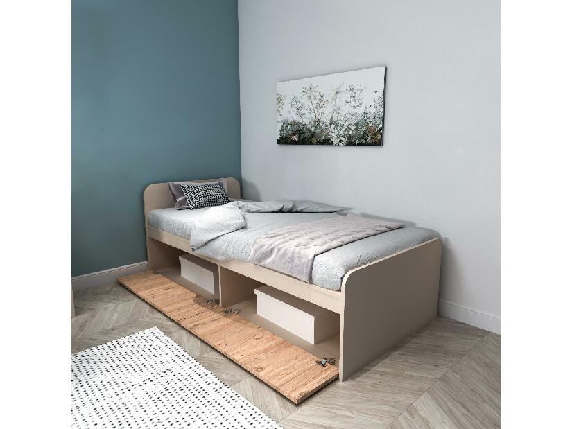 Jednolôžková posteľ 90 cm Levipo 2 (borovica atlantická + béžová) (s roštom)