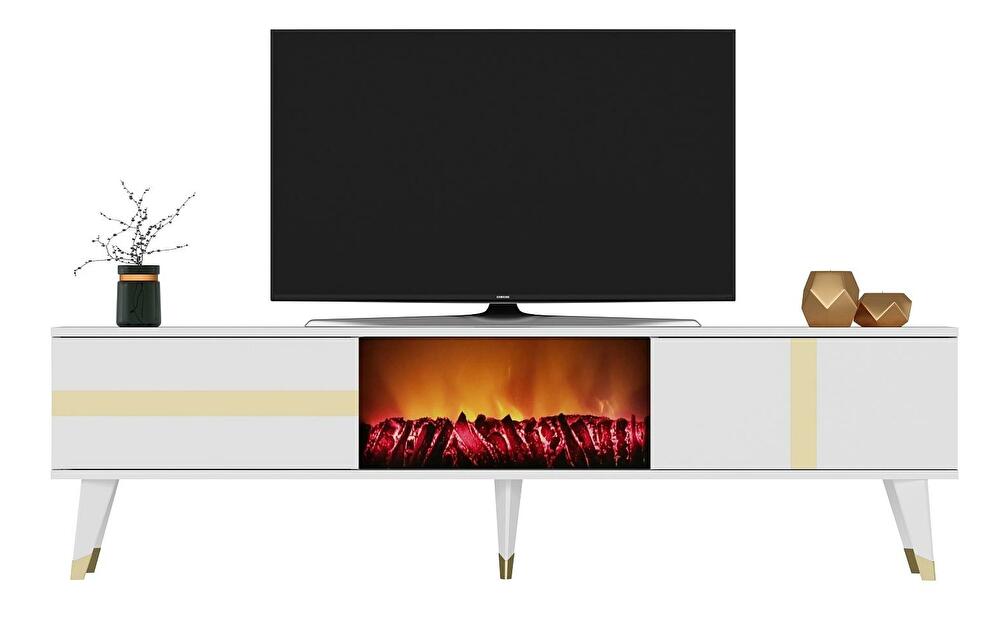 TV stolík/skrinka s krbom Vekika 3 (biela + zlatá) 