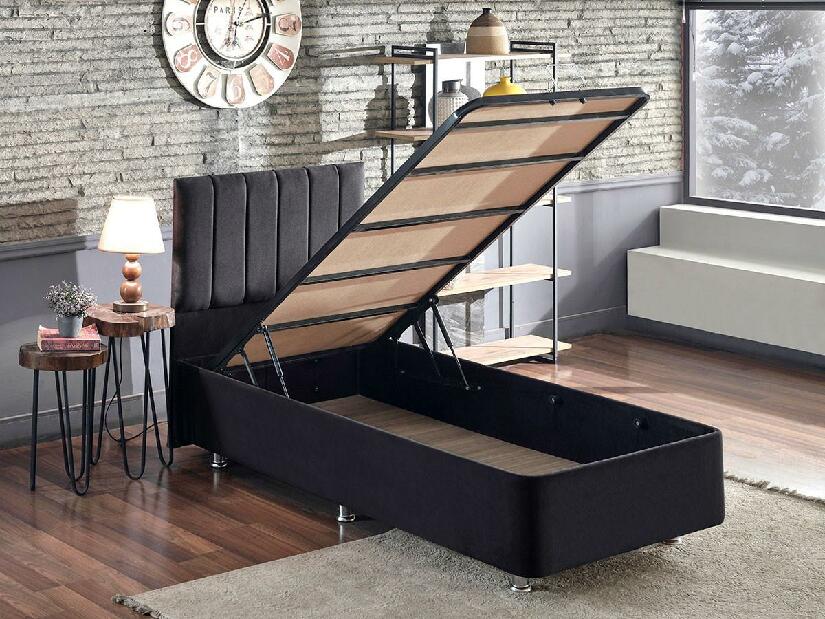 Jednolôžková posteľ s čalúneným čelom 100 cm Kemadi (čierna) (s roštom) (s úlož. priestorom)