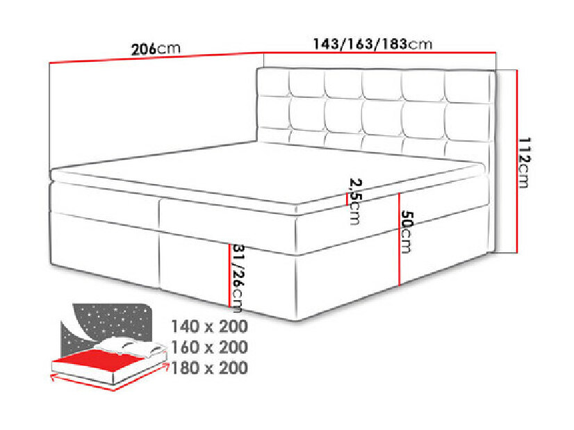 Kontinentálna posteľ 180 cm Mirjan Cinara (ekokoža soft 011 (čierna)