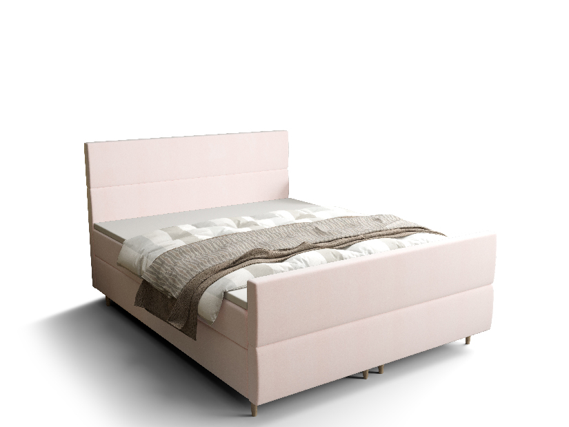 Manželská posteľ Boxspring 160 cm Flu plus (svetloružová) (s matracom a úložným priestorom)