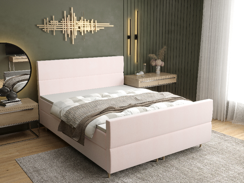 Manželská posteľ Boxspring 140 cm Flu plus (svetloružová) (s matracom a úložným priestorom)