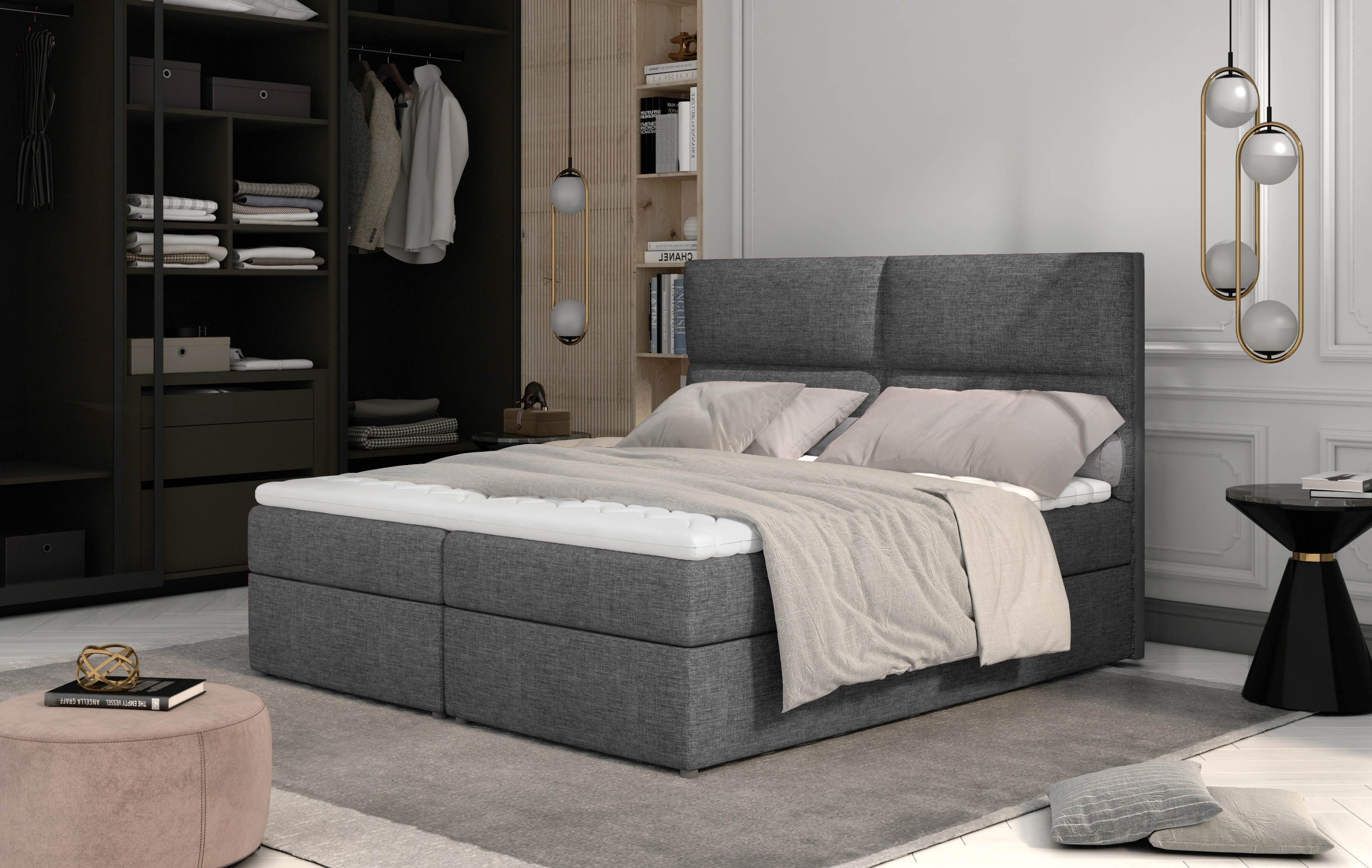 Manželská posteľ Boxspring 160 cm Amebra (svetlosivá) (s matracmi a úl. priestorom)