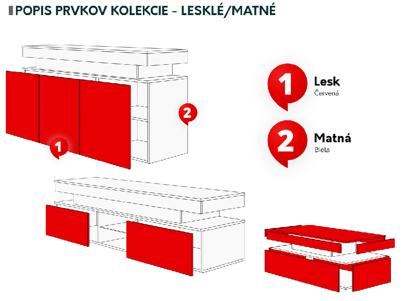 Súprava nábytku do obývačky Lesteralo I (čierna + lesk čierny) 