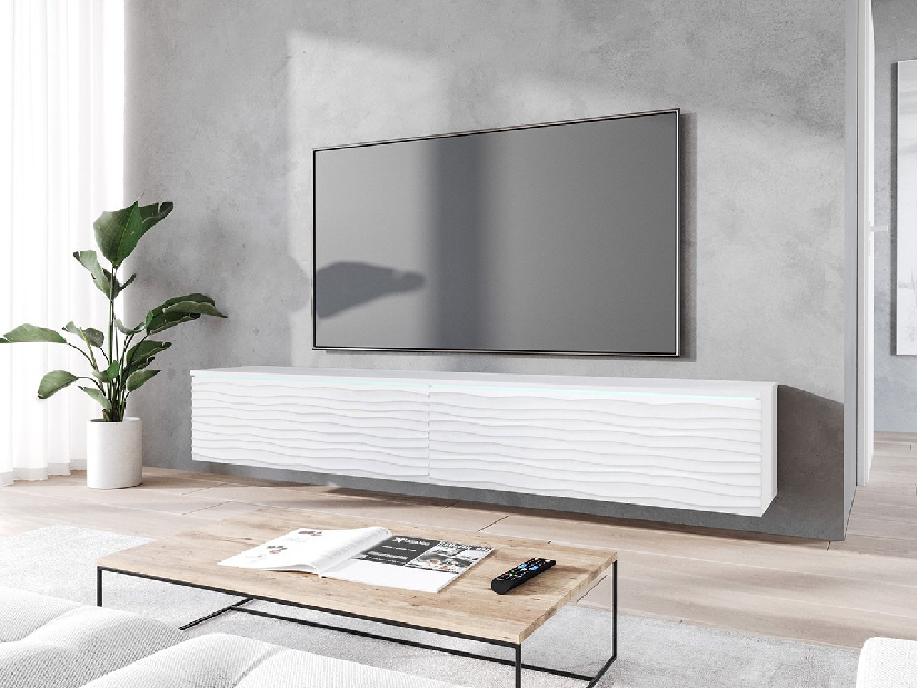 TV skrinka Dlana 180 MDF (biela + biela vlna) (s bielym LED osvetlením)