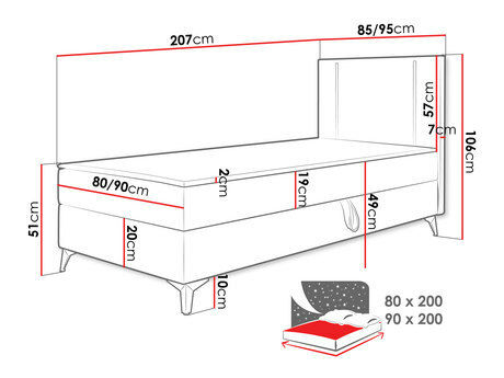 Jednolôžková posteľ 80 cm Hebara 1 (sivá) (s roštom a matracom) (s úl. priestorom) (L)